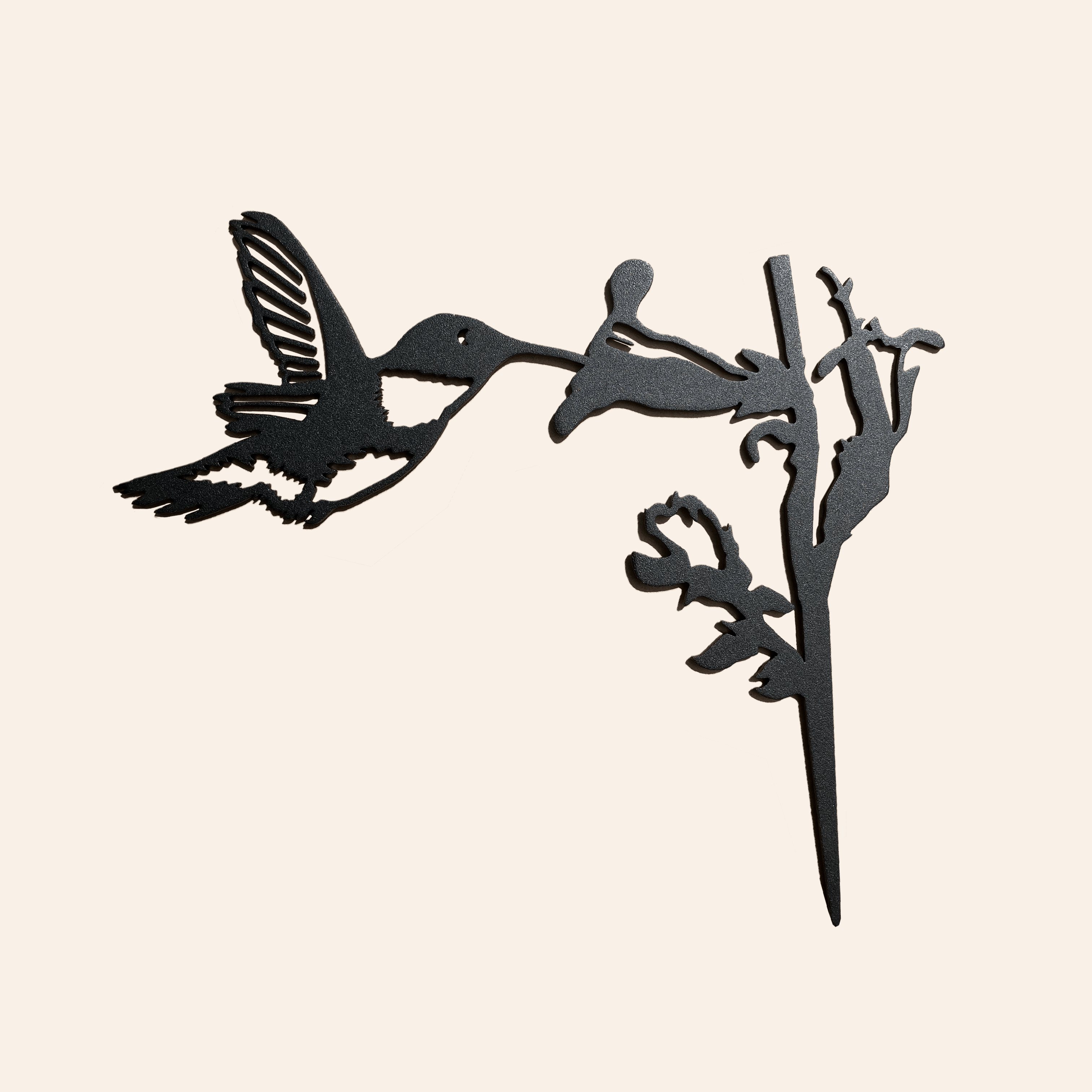 Alternate angle of Hummingbird silhouette in black powder coat edge detail visible.