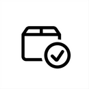 Black and white premium icon for Shipping Protection by Route—a calendar with a large check mark in a circle at the lower right, symbolizing confirmed shipping dates in a sleek silhouette style.